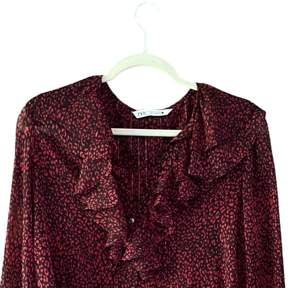 ZARA Ruffle Red Animal Print Sheer Blouse – Sze S - Picture 5 of 14